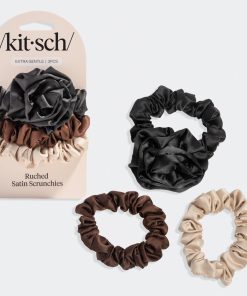Black Rosette Ruched Satin Scrunchies