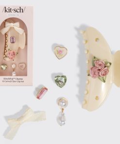 KitschPop™️ Curved Claw Clip & Charms in Pearlized Cream