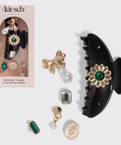 KitschPop™️ Curved Claw Clip & Charms in Vintage Black
