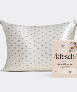 Satin Pillowcase in Pearlized Cream & Coastal Blue Print