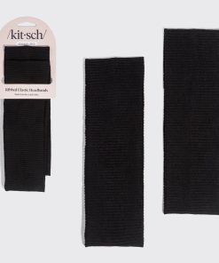 Black Ribbed Elastic Headbands 2pc Set