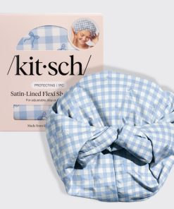Gingham Blue Satin Lined Flexi Shower Cap